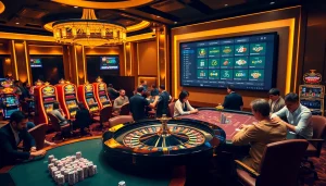 Players enjoying gaming options at QQ88 casino, highlighting excitement and professional atmosphere.