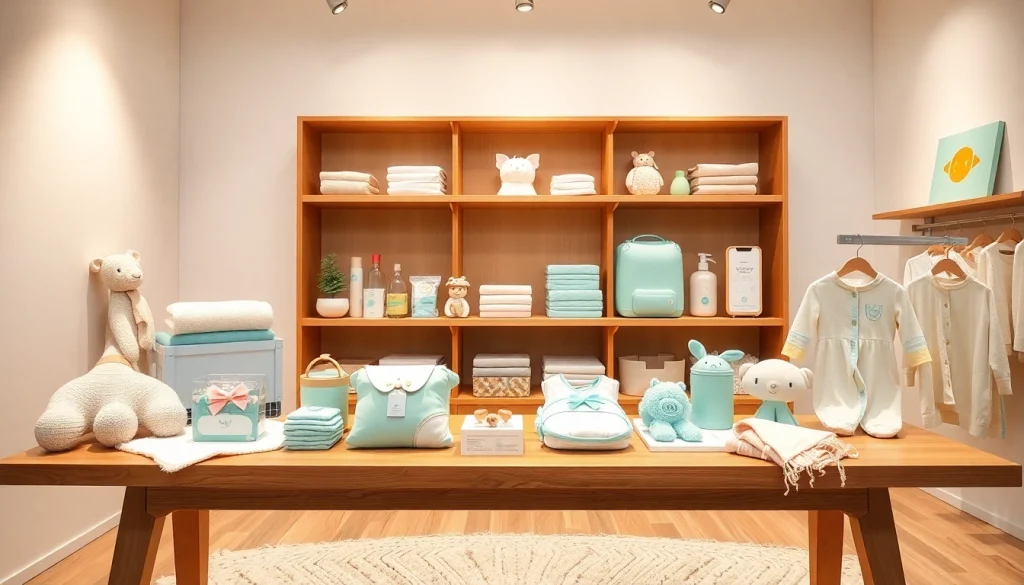 Stylish baby products arrangement featuring MMOO items in pastel shades