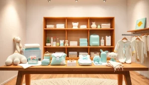 Stylish baby products arrangement featuring MMOO items in pastel shades