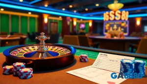 Exciting online gambling scene featuring GA888’s vibrant casino interface with roulette wheel and poker chips.