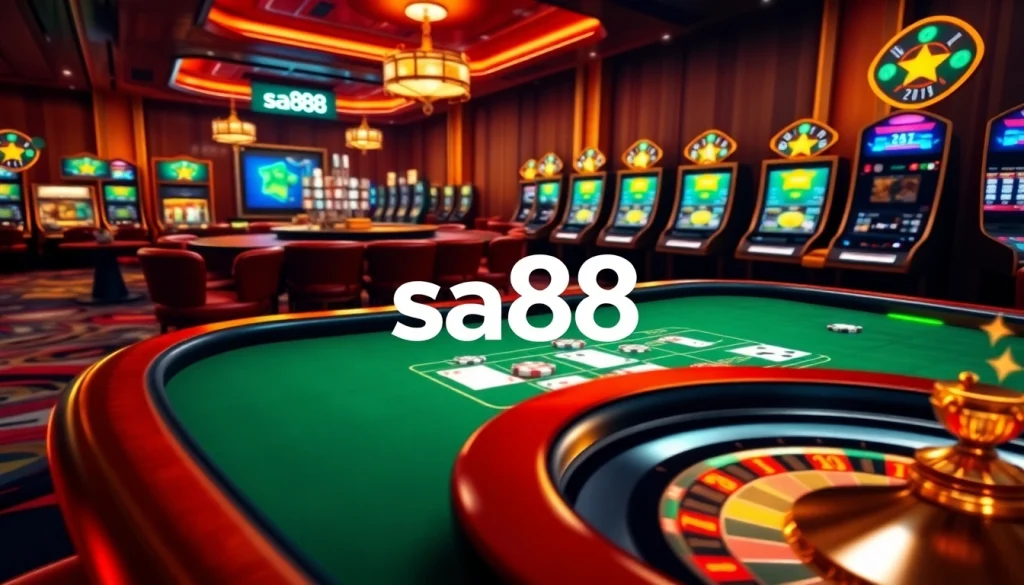 Engage in thrilling sa88 online casino gaming with poker tables and roulette wheels.