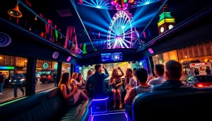 Exciting stag do party bus London filled with friends celebrating with music and drinks.