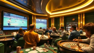 Experience the thrill of แทงบอล in a luxurious sports betting lounge filled with excitement and action.