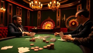 Experience thrilling gameplay at https://nohu90io.uk.net/ with a luxurious poker scene featuring intense action and vibrant colors.