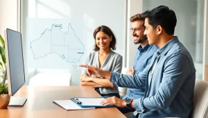Partner Visa agent in Australia assisting a couple in a professional consultation.