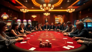 Exciting poker game at 789P casino featuring elegant players, chips, and cards.