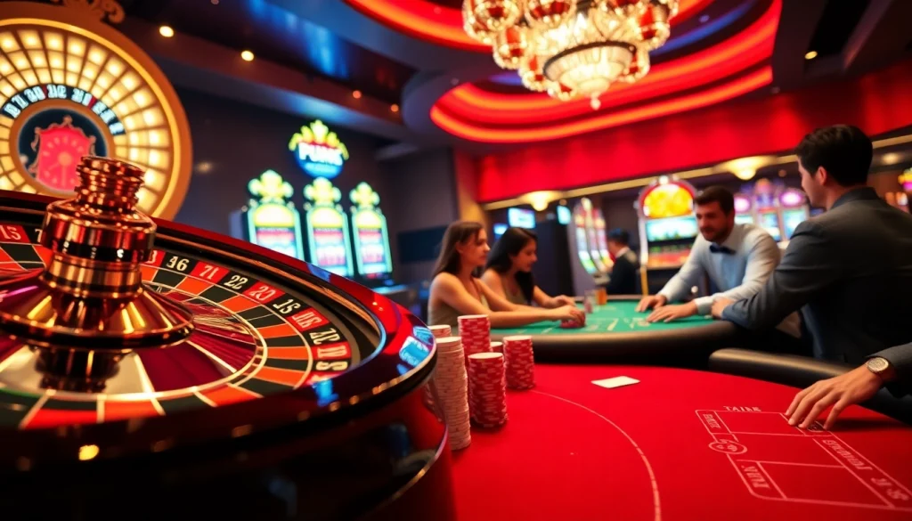 Players placing bets on an exciting MK8-themed casino table filled with poker chips and roulette wheels.