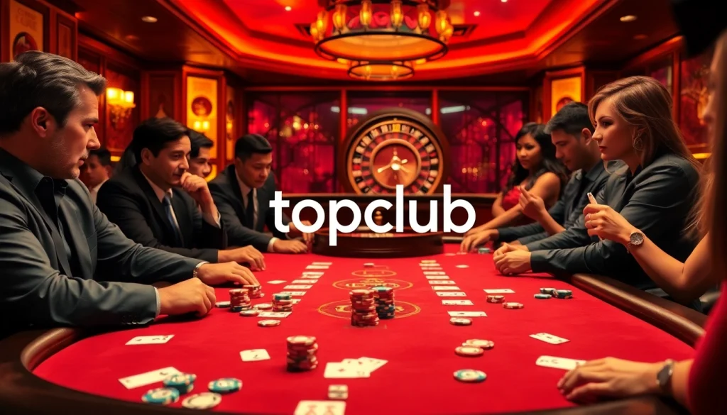 Players strategize at a high-stakes poker table in the topclub casino.