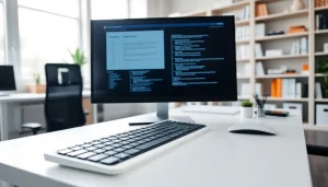 Enhance productivity at a typing center with modern workstations and professional ambiance.