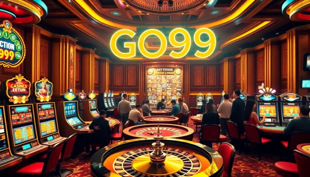 Exciting casino scene showcasing GO99 with vibrant slot machines and gaming tables