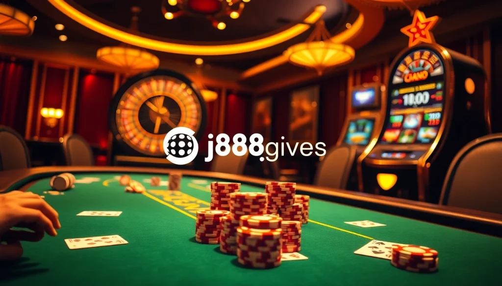 Players enjoying high-stakes poker at j88.gives in a luxurious casino environment.