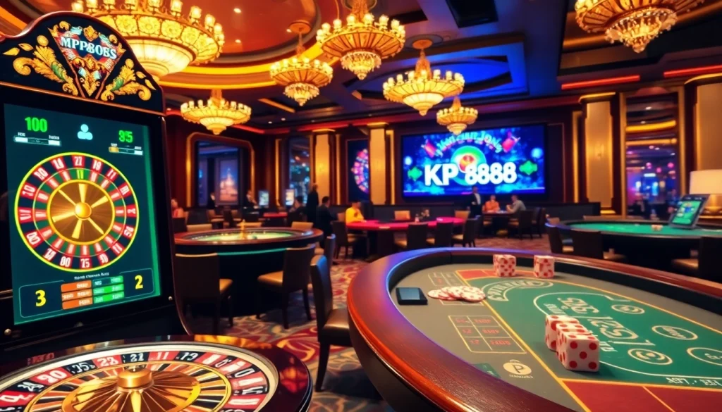 KP88 slot machine attracts players in a luxurious casino setting with exciting games.