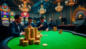 Experience exhilarating wins with tải NOHU90 at a luxurious casino poker table.