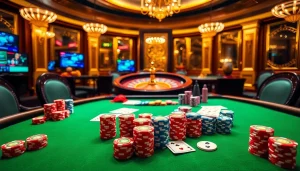 Rasakan Datukwin dalam lingkungan kasino yang mendebarkan dengan chip poker, kartu, dan rolet.