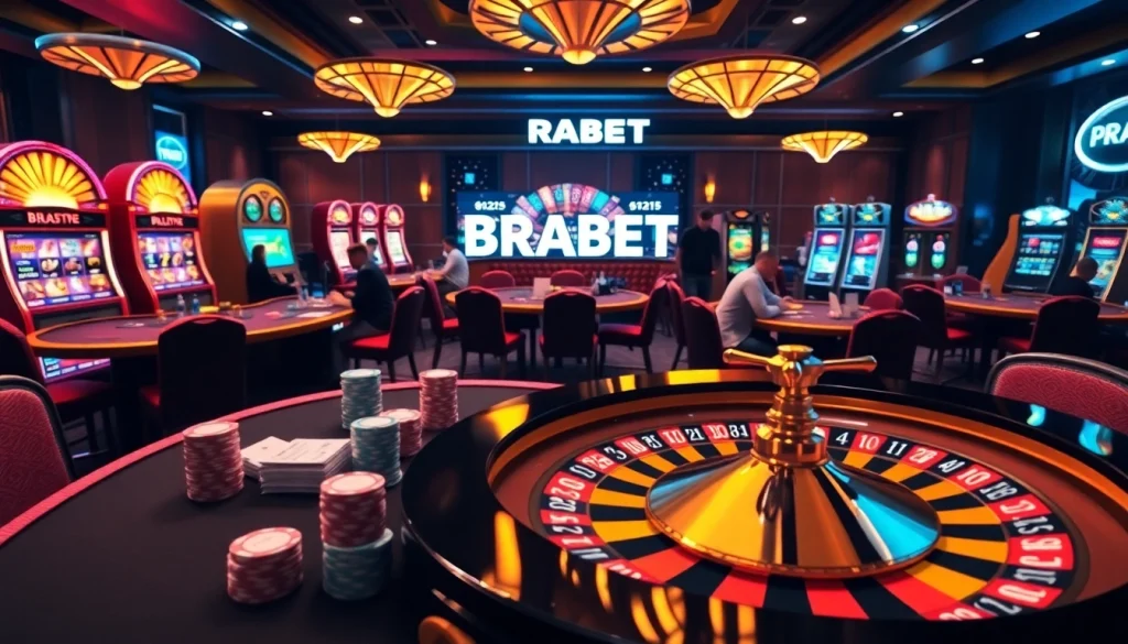 BRABET players engaging in high-stakes poker and lively casino activities at a luxury casino table.
