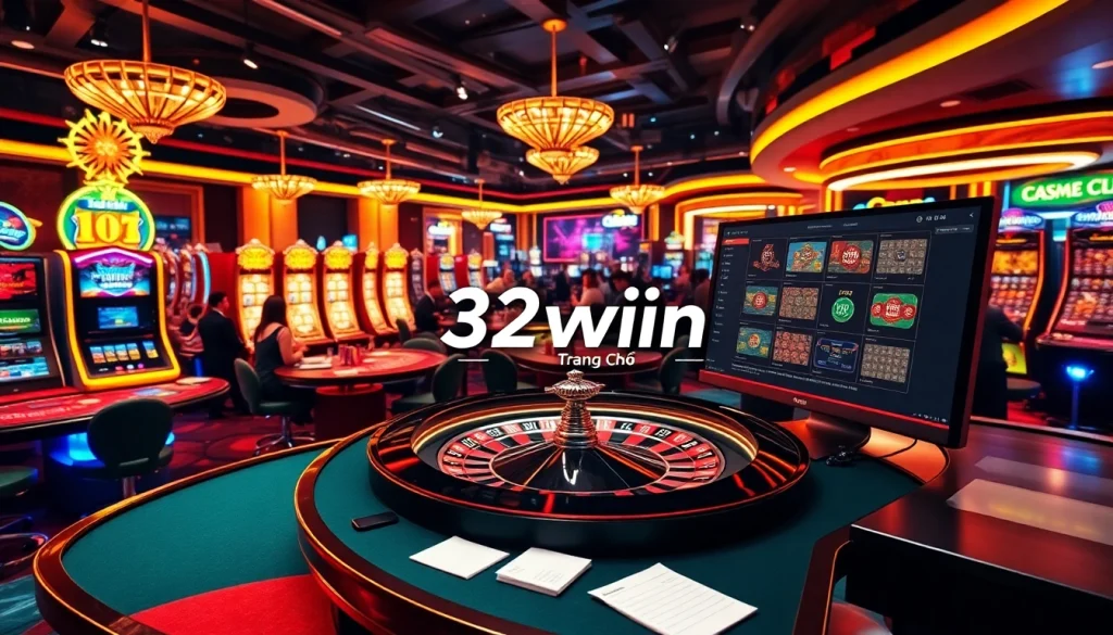 Exciting casino scene featuring online gambling elements related to 32win trang chủ.