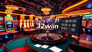 Exciting casino scene featuring online gambling elements related to 32win trang chủ.