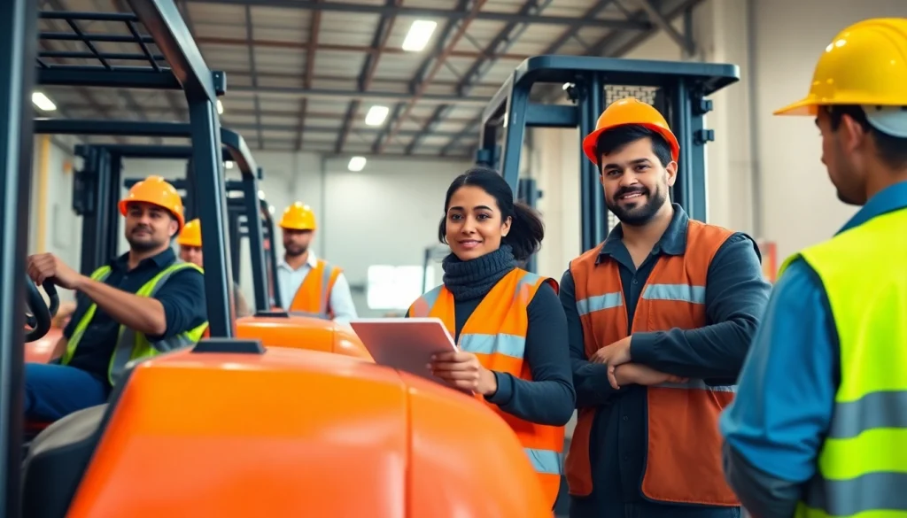 Forklift training in Durban with diverse learners engaged in hands-on safety instruction.