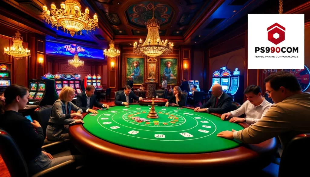The excitement of live poker unfolds at a casino table with ps99seo.com branding, showcasing chips and cards.