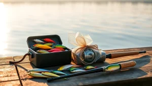 Discover unique fishing gifts perfect for every angler displayed on a rustic wooden table.