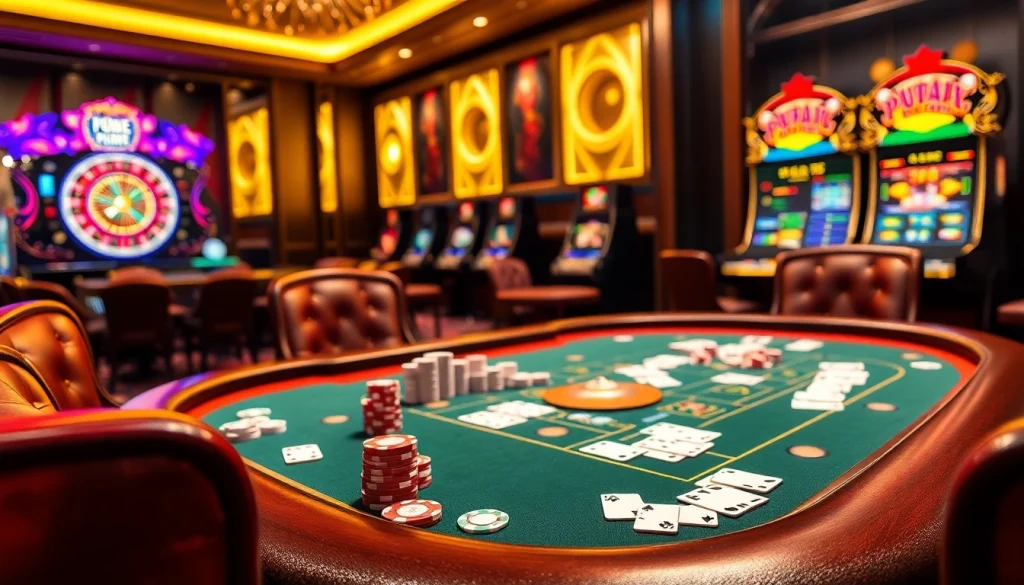 Experience the vibrant thrill of gambling at https://gg88.gold/ with a lively casino setting featuring poker, slots, and roulette.
