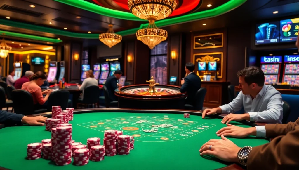 Joueurs de poker engagés profitant d'une partie dans un vibrant casino en ligne.