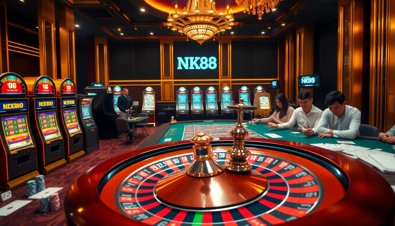 Experience thrilling gambling action at NK88 casino with luxury gaming tables.