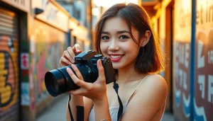 活気ある都会の環境で、ワンショットアンダーパピーに関連する瞬間を捉える女の子を描いた魅力的な場面。