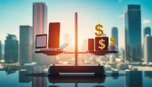 Ilustracja inflacji technologicznej z równowagą technologii i waluty.