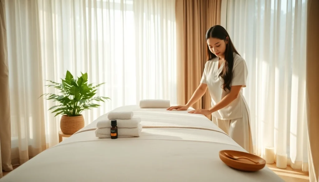 전문 치료사와 함께하는 수원출장마사지 서비스를 보여주는 고급스러운 가정 마사지 환경