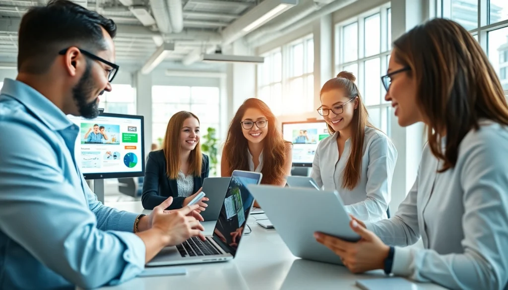 Showcasing essex web design specialists collaborating in a vibrant, modern office.