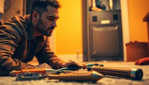 Efficient technician performing emergency heating repair with essential tools in hand.