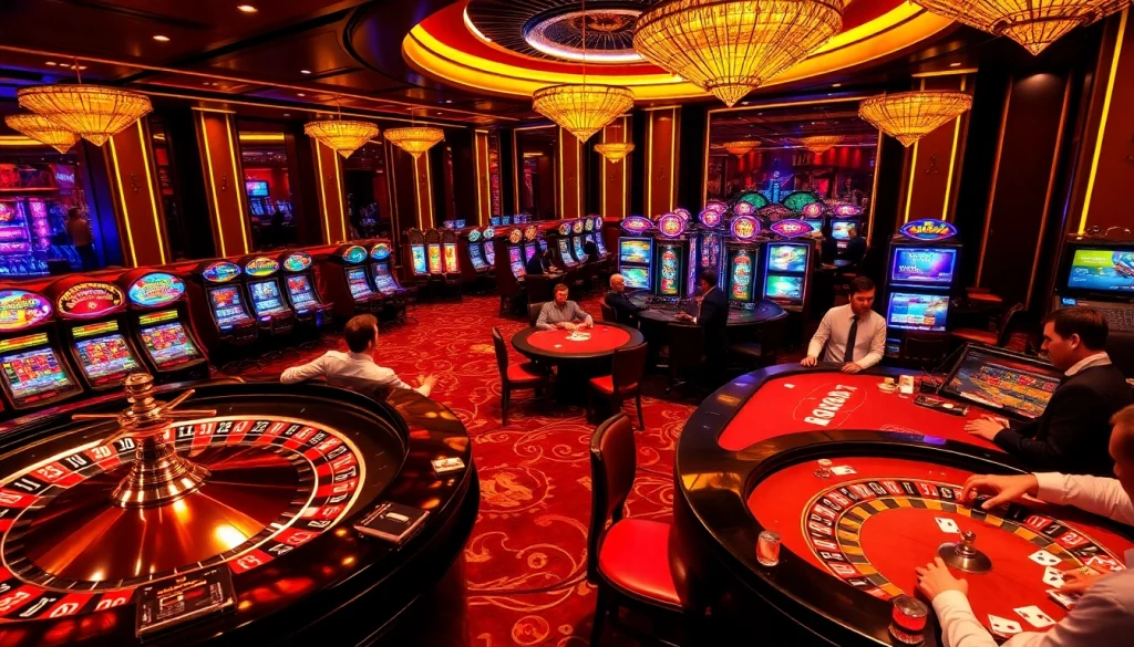 Experience the excitement of the thabet casino with vibrant gaming tables and colorful slot machines.