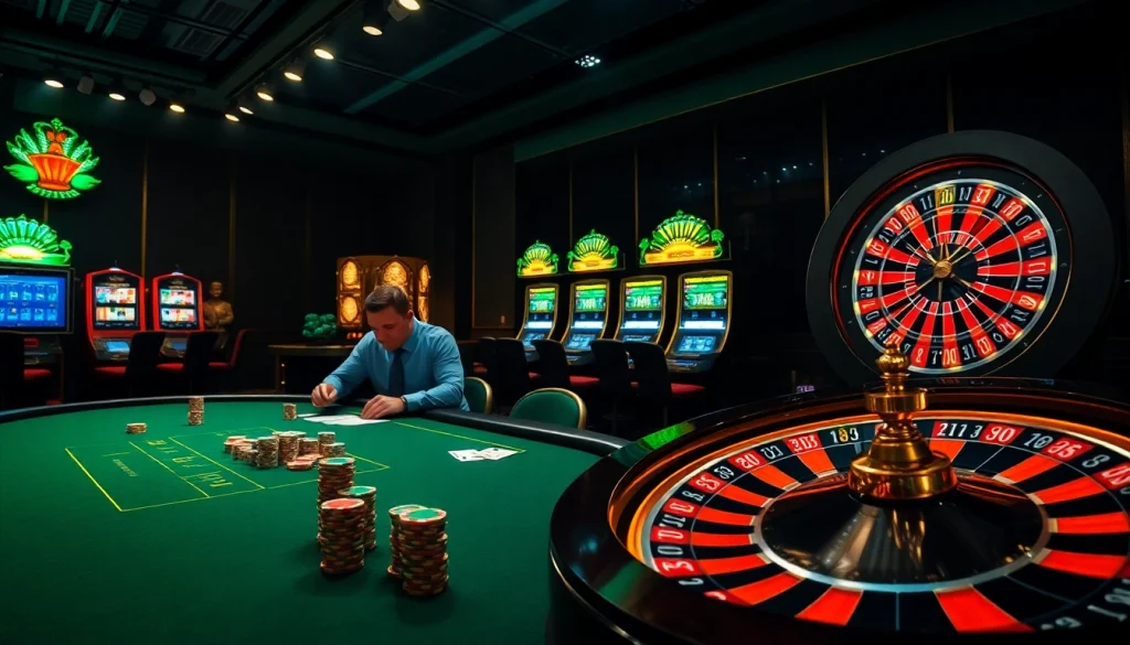 Engaging gaming action at Trang chủ J88 with poker, roulette, and slot machines.