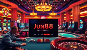 Engaging players enjoying online gambling at Jun88 casino with vibrant atmosphere.