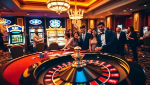 KJC branded casino scene showcasing an exciting poker table and vibrant slot machines.