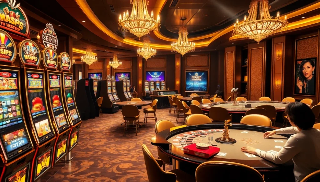 Experience the excitement at SumClub's luxurious casino with vibrant slot machines and lively gaming tables.