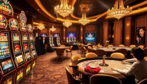Experience the excitement at SumClub's luxurious casino with vibrant slot machines and lively gaming tables.