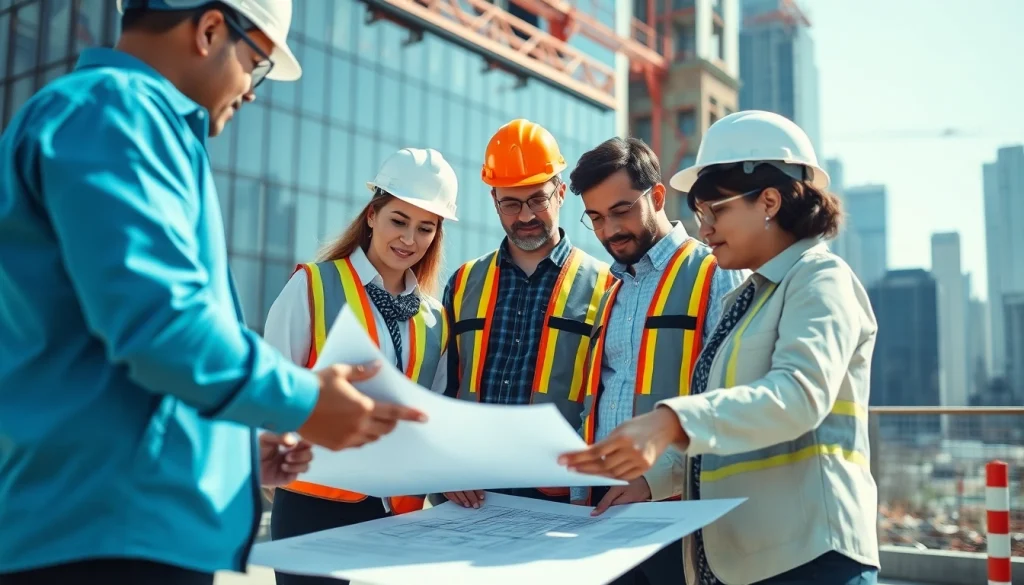 Enhancing construction quality management through teamwork and technology in a lively urban setting.