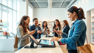 現代の小売環境におけるキャッシュレス決済取引を示し、さまざまな支払い方法を紹介。