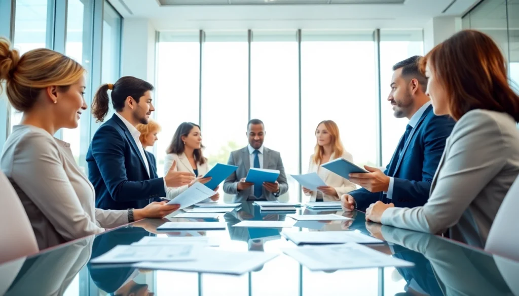 Business professionals collaborating on Contract Management strategies in a modern setting.