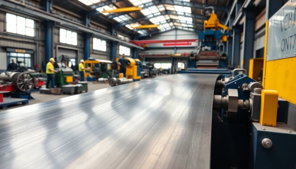 Plate rolling equipment shaping steel into elegant curves in a bright industrial setting.