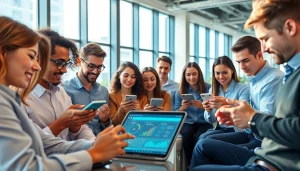 快连官网 展示专业人士高效使用 VPN 应用，强调信任与现代科技，在充满活力的办公室场景中。