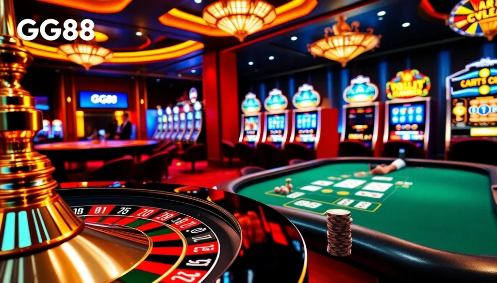 Experience thrilling gambling excitement at GG88's online casino with vibrant gaming elements.