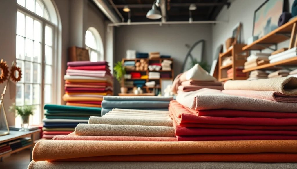 Canvas stoffen in diverse kleuren en texturen, perfect georganiseerd in een stoffenwinkel.