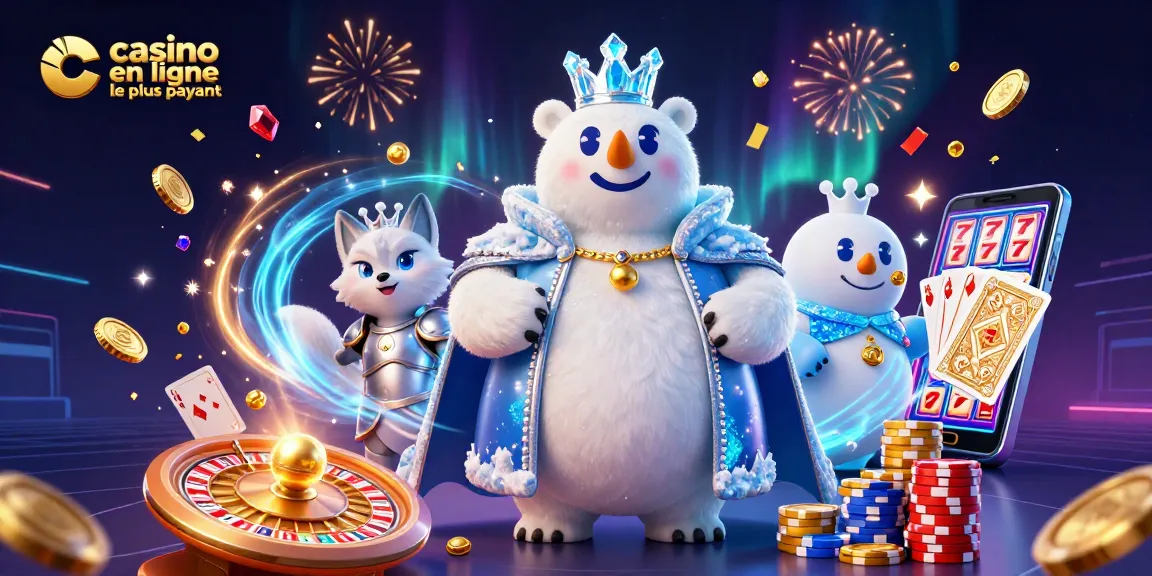 Illustration dynamique d'un casino en ligne le plus payant avec un ours polaire, un renard et des éléments de jeu