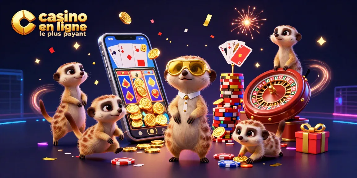 Casino en ligne le plus payant avec des suricates animés gérant une opération de casino dynamique et festive.